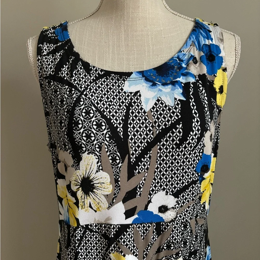 Floral Shift Dress Blue and Yellow Flowers - Picture 2 of 8